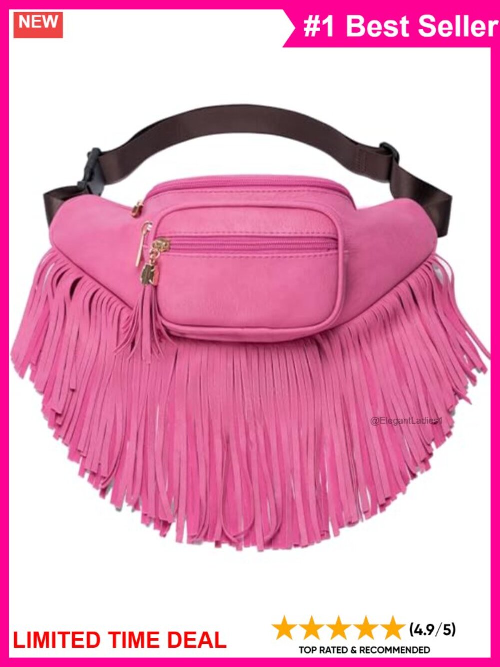 Faux Leather Fringe Waist Pack Fanny Bag Multi Zipper Travel